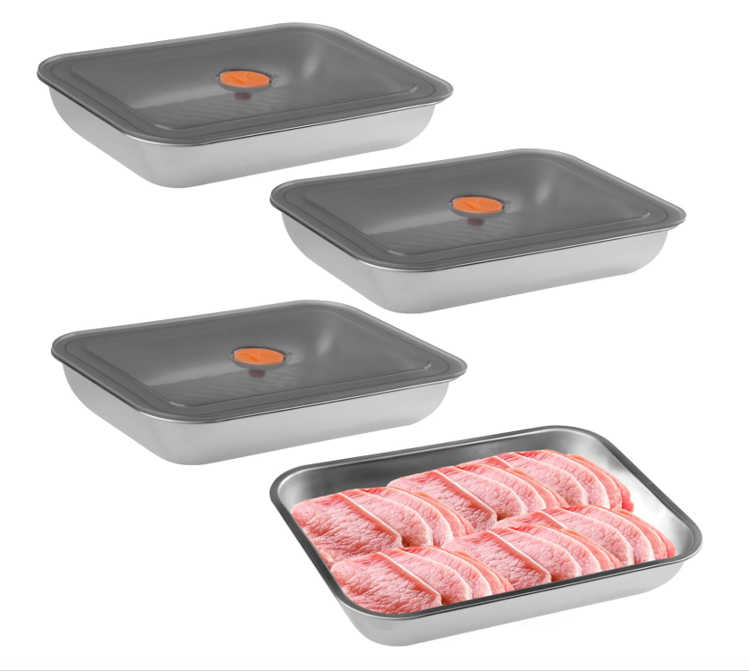 Set de 4 Boîtes Extra-Plates en Inox (1800ml)