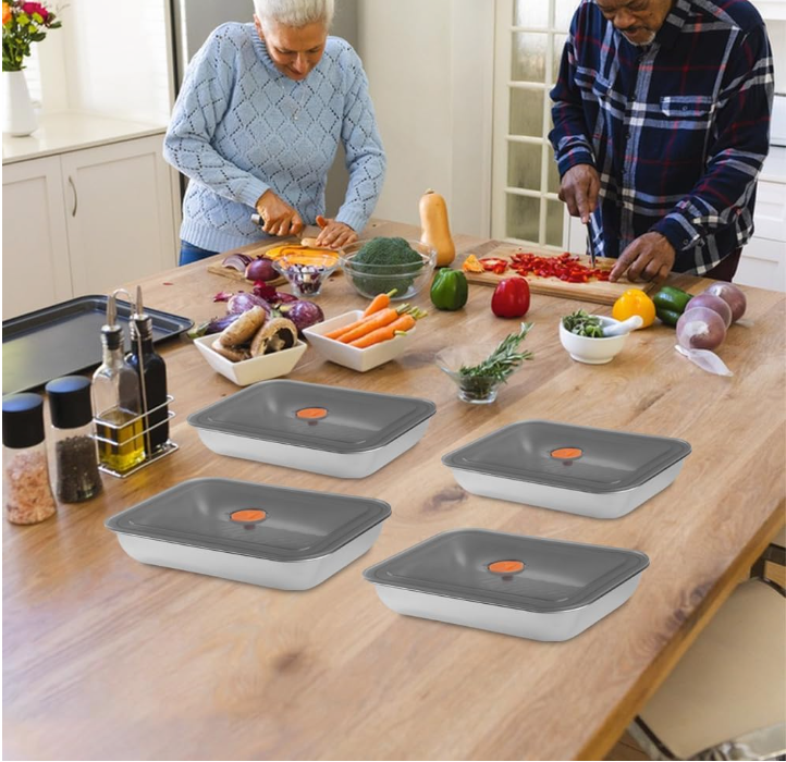 Set de 4 Boîtes Extra-Plates en Inox (1800ml)
