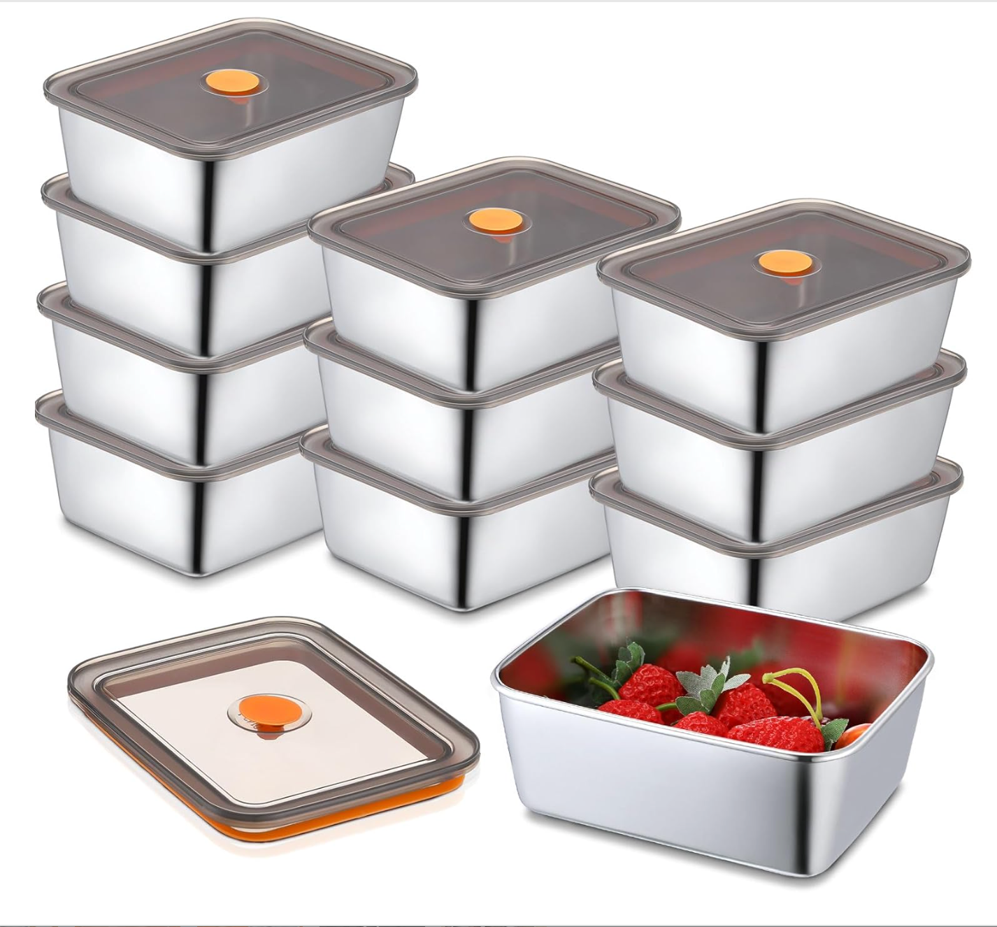 Set de 10 Boîtes en Inox avec Couvercles Hermétiques (18 oz)